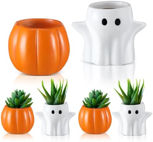 4 Pack Halloween Pumpkin Ghost Planter 3 Inch Halloween Succulent...