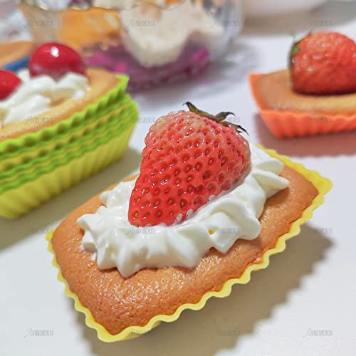 Auear, Silicone Mini Reusable Muffin Baking Cup Small Cupcake Holders Random Color Silicone Cupcake Liners Pastry Dessert Cups (24 Pack, Rectangle Cups) #TOP7