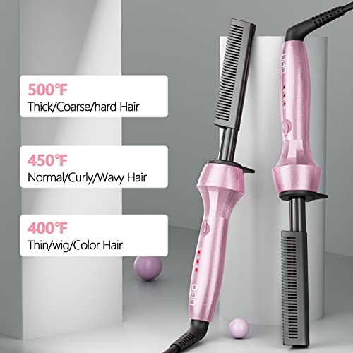 Dan Technology Electric Hot Comb，Dual Voltage Ceramic Hot Comb,Travel Size Pink Hot Comb,500℉ High Heat Hot Comb Hair Straightener,Adjustable Temperature Hot Comb Electric For Wigs,60 Min Shut Off Press Comb… #TOP1