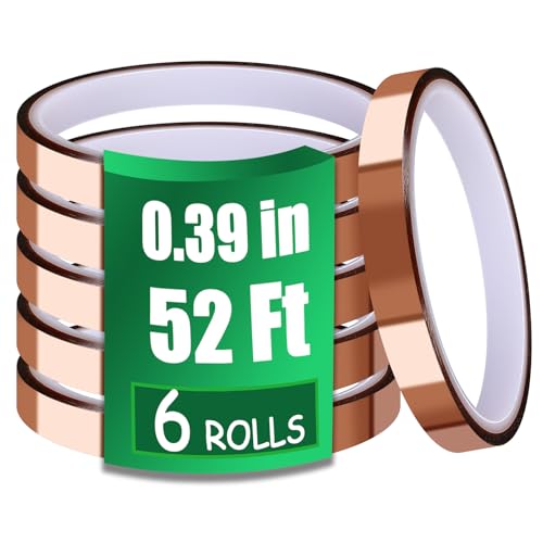 Image of 6 Rolls 10mm X 16m 52FT Sublimation Tape Up to 250℃(480℉) for Thermal Transfer Heat Resistant High Temperature Adhesive Transfer Heat Sensitive No Residue Soldering Circuit (Brown)