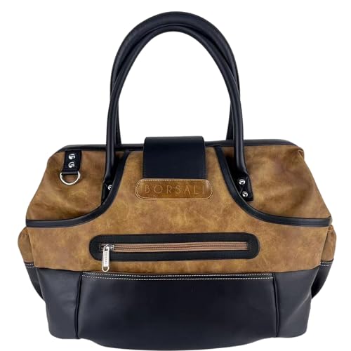 BORSALI Weekender Duffel Bag for Women with Packing Cubes, Travel Wallet, Shoe Covers, Crossbody Strap, Vegan Leather (Brown Duffel)2