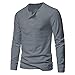 Men's Henley Shirts Long Sleeve Blouse Tops Crew Neck 3-Button Solid Basic T Shirt Fashion Casual Sport Undershirt (Grey,XX-Large)