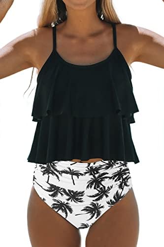 Beachsissi Tankini Bathing Suit Leaf Print High Waisted Tummy Control 2 Piece Swimsuit, Leaf, M