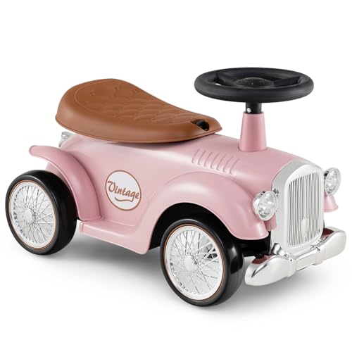 Image of HONEY JOY Ride On Push Car, Outdoor Toddler Riding Toys w/Steering Wheel, Horn & Storage, Foot-to-Floor Sliding Car, No Batteries, Retro Baby Ride On Toys for Boys and Girls (Pink)