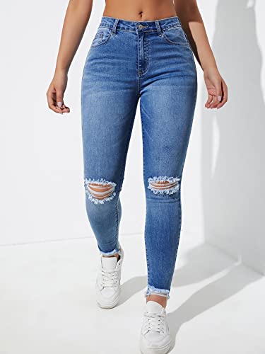Floerns Women's Destructed Ripped High Rise Raw Hem Cropped Skinny Jeans4