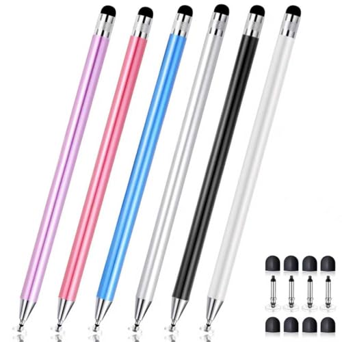 Stylet 2 en 1 multicolore haute sensibilité - Lot de 6 stylets en aluminium pour écrans tactiles