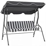 Outsunny Balancelle de Jardin 3 Places 1,7x1,1x1,53m Gris Blanc Rayé...