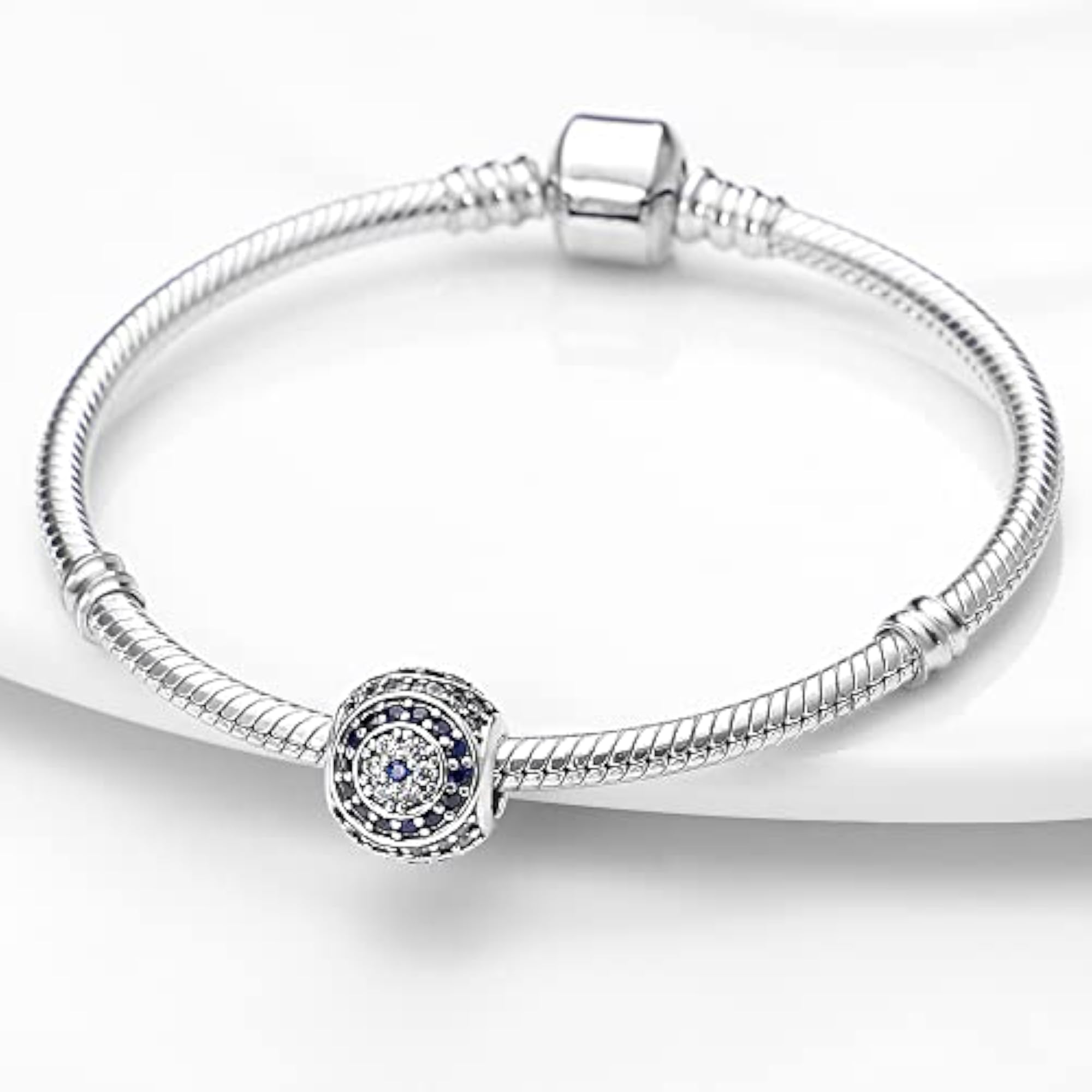 Women's Sterling Silver Evil Eye Charm Bead with CZ Stones