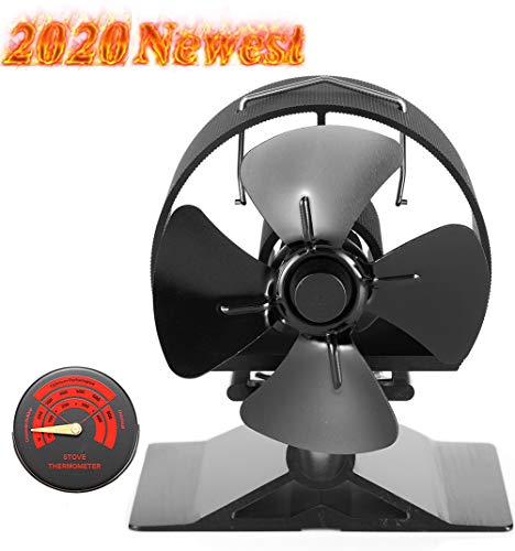 Newest Upgrade Wood Stove Fan, CRSURE Small SF/524 Heat Powered Fan 4-Blade for Wood Burning Stove | Log Burner | Fireplaces, Wood Burner Fireplace Fan for Stoves with Thermometer (Mini Size, Black)