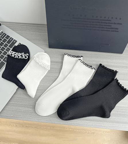 Ruffle Ankle Socks for Women Size 5-9, Frilly Crew Breathable Cotton Trun-cuff Casual Calf Quarter Shoes Sock3