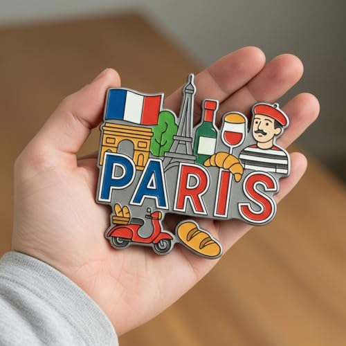 Image of Souvenir Fridge Magnet | 4x3 Inch Collectible Travel Decor | Strong & Durable Refrigerator Magnet with Iconic Landmarks for Travelers (Paris)