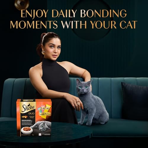 Image of Sheba Duo Adult Crunchy Cat Treats, 135 g, Crispy Outside Soft Inside, Contains 3 Variants, Tuna & Chicken, Salmon & Tuna, Chicken & Salmon (Pack of 4)
