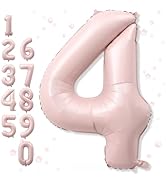 Foil 4 Balloon, Dusty Light Pink Big Number 4 Balloons for Girls Birthday Party Decor, 40'' Self ...