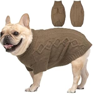 Large Dog Sweater, Pet Christmas Clothes for Big Dogs, Classic Dog Knit Sweater, Fall Dog Turtleneck, Easy On Dog Sweater with Harness Hole, Warm Dog Holiday Sweater for Dachshund, Frenchie, Coffee L