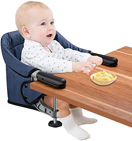 Hook On Chair, Fast Table Chair for Babies and Toddlers, Removable Seat Cushion, Tight Fixing Clip on Table High Chair (Black)