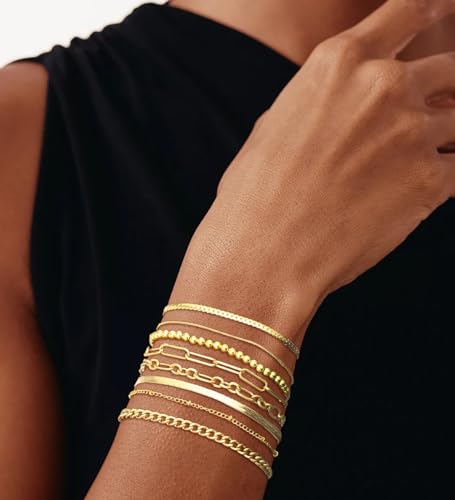 Gold Bracelets Set for Women Trendy, 14K Real Gold Plated Jewelry for Women Dainty Chain Bracelet Stack, Non Tarnish Gold Stackable Bracelets Pack Fashion Accessories Gifts3