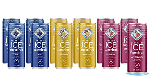 Sparkling ICE Superfruit Flavored Sparkling Water - Variety Pack | 12 Fl Oz Cans, Zero Sugar - Strawberry Dragonfruit, Blueberry Acai, Pear Lemonade | Pack Of 12