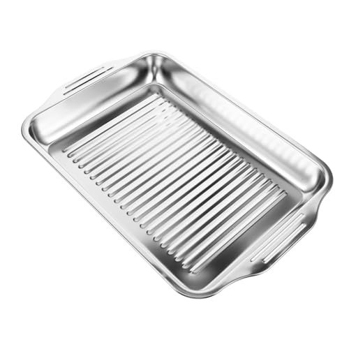 HEMOTON Stainless Steel Roasting Pan Rectangular Baking Tray for Induction Cookers Durable Plate for Home Cooking Serving for Grilling Fish Versatile Kitchen Use