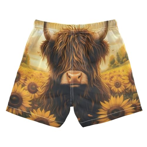Boys Swim Trunks Sunflower Highland Cow Sun Toddler Swim Shorts Beach Board Shorts Swimsuit2