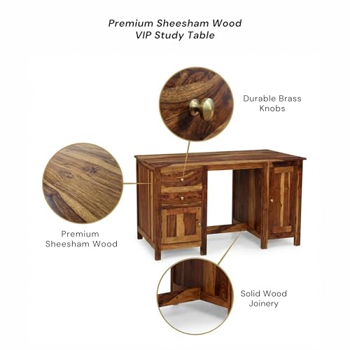 Image of SONA ART & CRAFTS Solid Sheesham Wood Study Table for Students Big Size with 2 Drawers & 2 Doors Wooden Study Desk Table Office Table for Work from Home Office Desk Computer Desk (Natural Teak Finish)