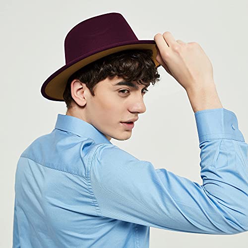 Image of jingsha Fedora Hats for Men & Women Wide Brim Fedora Felt Panama Hat Men's Dress Hats with Belt Buckle