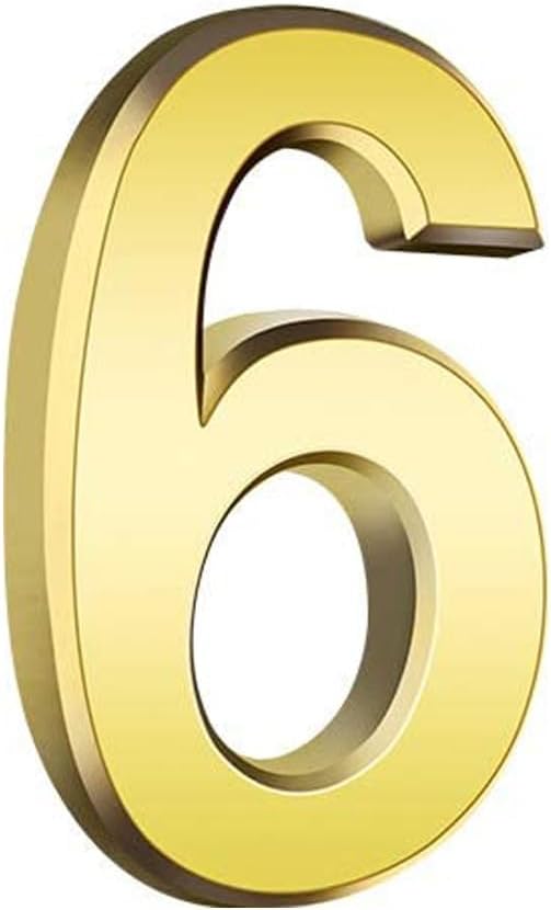 3 Inch Gold Modern House Numbers Mailbox Numbers 0-9 3D Self-Adhesive Street Door Home Address Metal Numbers for Outside or Inside Signs Easy Install (Gold-6)