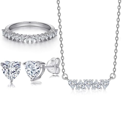 Moissanite Bague Coeur Collier Boucles d'oreilles Ensemble Bijoux Amour Or 14K Unique