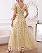 Gold Dress Champagne Mother of Bride Formal Wedding Guest Long Bridesmaid Prom Evening Gown Gala Tulle Dress with Sleeve