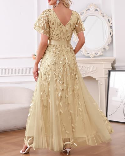 Image of Pinup Fashion Plus Size Formal Dresses - Evening Gowns Wedding Sequin Embroidery V-Neck Prom Long Dress