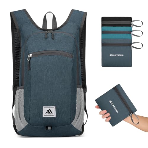 flintronic Faltbarer Rucksack, 16L Kleiner Wanderrucksack, Ultraleicht Wanderrucksack, Wasserfest Reiserucksack, Packbare Backpack für Camping Klettern/Outdoor Wandern (Dunkelgrau)