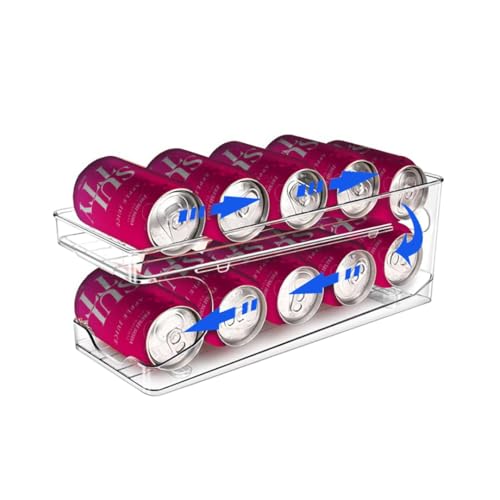 Mighty Majesty Two-Tier Fridge Can Dispenser Rolling Gravity-Feed Drinks Organiser Clear Plastic Holds 10 × 330 ml Cans 36 x 18 x 13.5 cm