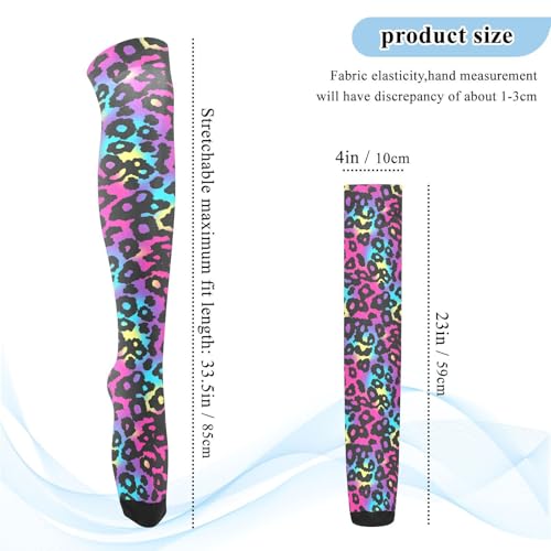Neon Colorful Leopard Print Knee-High Socks Women Anti Slip High Thigh Socks for Pregnant Women for Proms Shoe Size 5-8/8-113