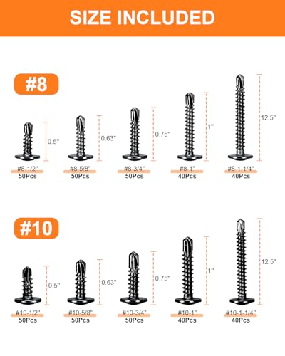 Aidebr 5688 460Pcs Self Tapping Screws For Metal, 410 Stainless Steel Screws Assortment Kit, Length 1/2 Inch To 1-1/4'' #8#10 Truss Head Sheet Metal Self Drilling Screws thumb #1