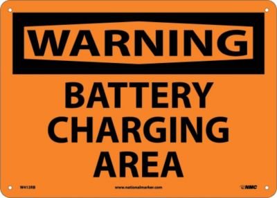 Panneau OSHA Warning haute visibilité orange et noir pour zone de charge batterie