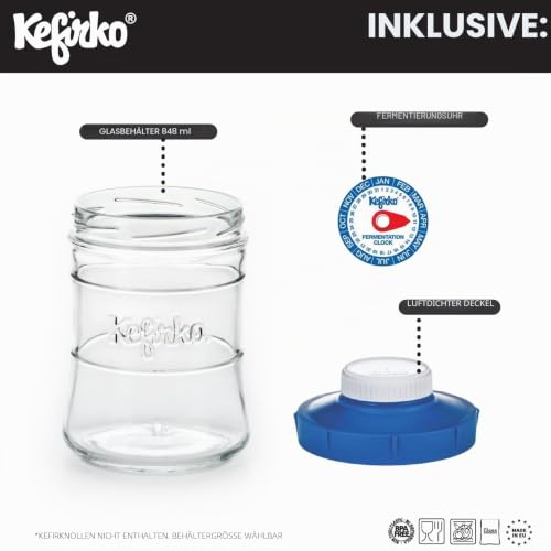 2. Gärflasche mit blauem Deckel zum Aufbewahren und Trinken von Milch & Wasser Kefir (900 ml) – Ansicht 2