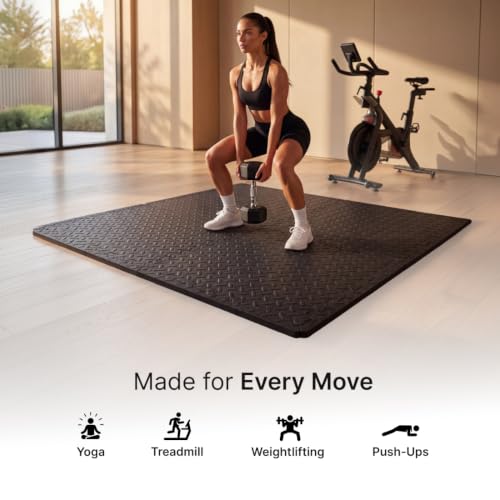 Image of Cult EVA Foam Interlocking Gym Floor Mats Set of 4 | Thick Anti-Skid Workout Tiles | Shock-Absorbing Protective Flooring for Home Gym, Exercise & Equipment | Water-Resistant, Easy to Assemble, Black