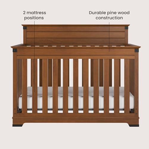 Child Craft Redmond Design 4-in-1 Convertible Baby Crib Nursery Furniture Set - Baby Bed, Dresser, Changing Table Topper and Chest Drawer for Babies, Toddlers and Kids (4 Piece - Coach Cherry)