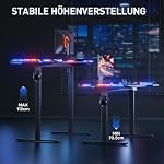 Höhenverstellbarer Schreibtisch 120 x 60 cm，Gaming Tisch mit LED，Elektrischer Schreibtisch，Steh-Sitz Tisch mit Kohlefaseroberfläche, Elektrisch Computertisch mit 3-Funktions-Memory, Schwarz – Bild 4