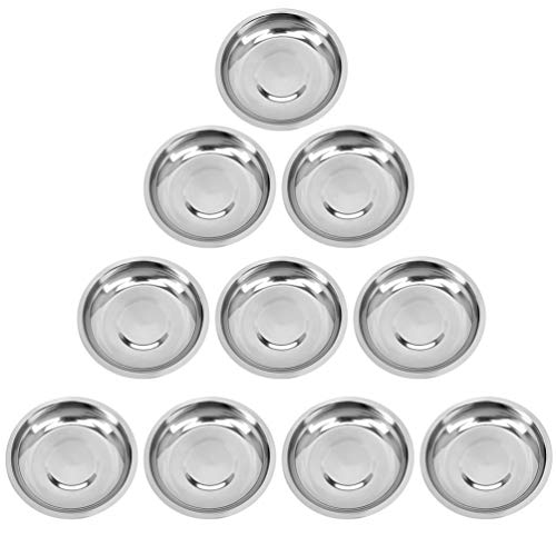 UPKOCH 10Pcs Stainless Steel Sushi Bowls Round Saucers Plates Mini Ketchup Dip Bowl Serving Spice Dish for Finger Food Snacks French Fries Appetizer Seasoning 8cm