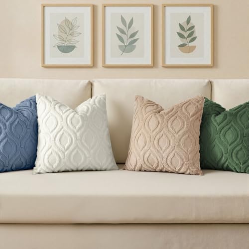Image of decorUhome Fall Throw Pillow Covers 12x20 Inch Set of 2, Soft Plush Faux Wool Dusty Blue Solid Couch Pillow Covers, Accent Farmhouse Neutral Rectangle Pillow Cases for Sofa Bed Living Room