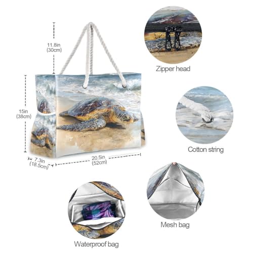 Large Beach Bags Totes Canvas Tote Shoulder Bag Seaturtle on Beach Water Resistant Bags for Gym Travel Daily4