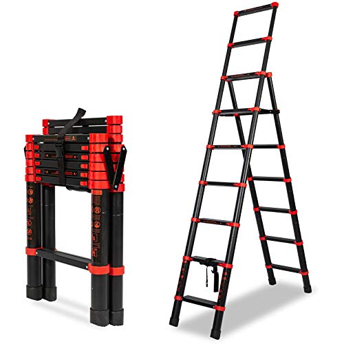 7 + 9 Extension Ladder Multi-Position A-Frame Telescoping Ladder - Aluminum Lightweight Adjustable Step Ladder - Portable Collapsible Ladder for RV Stairs (7+9 Steps)