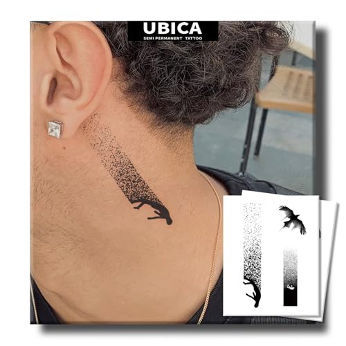 Tattoo Tech, 2 Sheets Tiny Semi Permanent Tattoo, Lasts 7-15 Days Temporary Tattoos(Disappearing, Bird), Waterproof and Non-Reflective, Everyday Minimalist Design for Behind the ear, hand