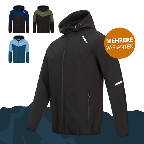 Kirkjubøur® Hestur Herren SOFTSHELLjacke 10.000 mm Wassersäule mit Kapuze und Fleecefutter, atmungsaktiv und wasserabweisend (DE/NL/SE/PL, Alphanumerisch, XL, Regular, Regular, Njordr Schwarz)