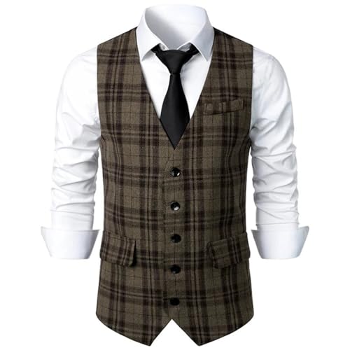 Men's Suit Vest V-Neck Plaid Slim Fit Formal Business Wedding Work Vest4