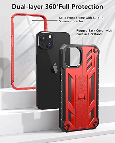 For Iphone 13 Case Protective Cover: Iphone 14 Case Heavy Duty Military Grade Hard Protection Shock Proof Grip | Durable Dual-Layer Design Iphone 13-14 Phone Case With Built-In Kickstand Red #TOP4