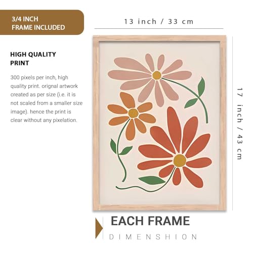 Image of kotart Floral Wall Art Home Decoration | Aesthetic Floral Paintings With Frame For Living Room Bed Room Hotel Wall Decor Digital Reprint Set of 3 (13X17 inch)