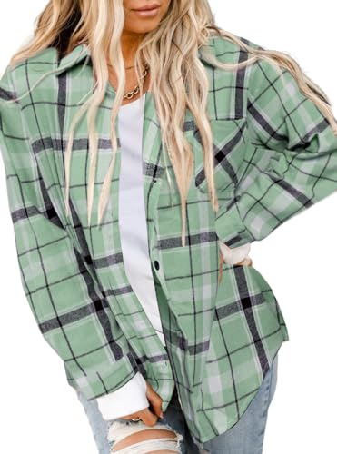 Asiertiy Womens Buffalo Plaid Flannel Shirt Long Sleeve Collar Button Down Blouses Lightweight Tops (S-2XL)