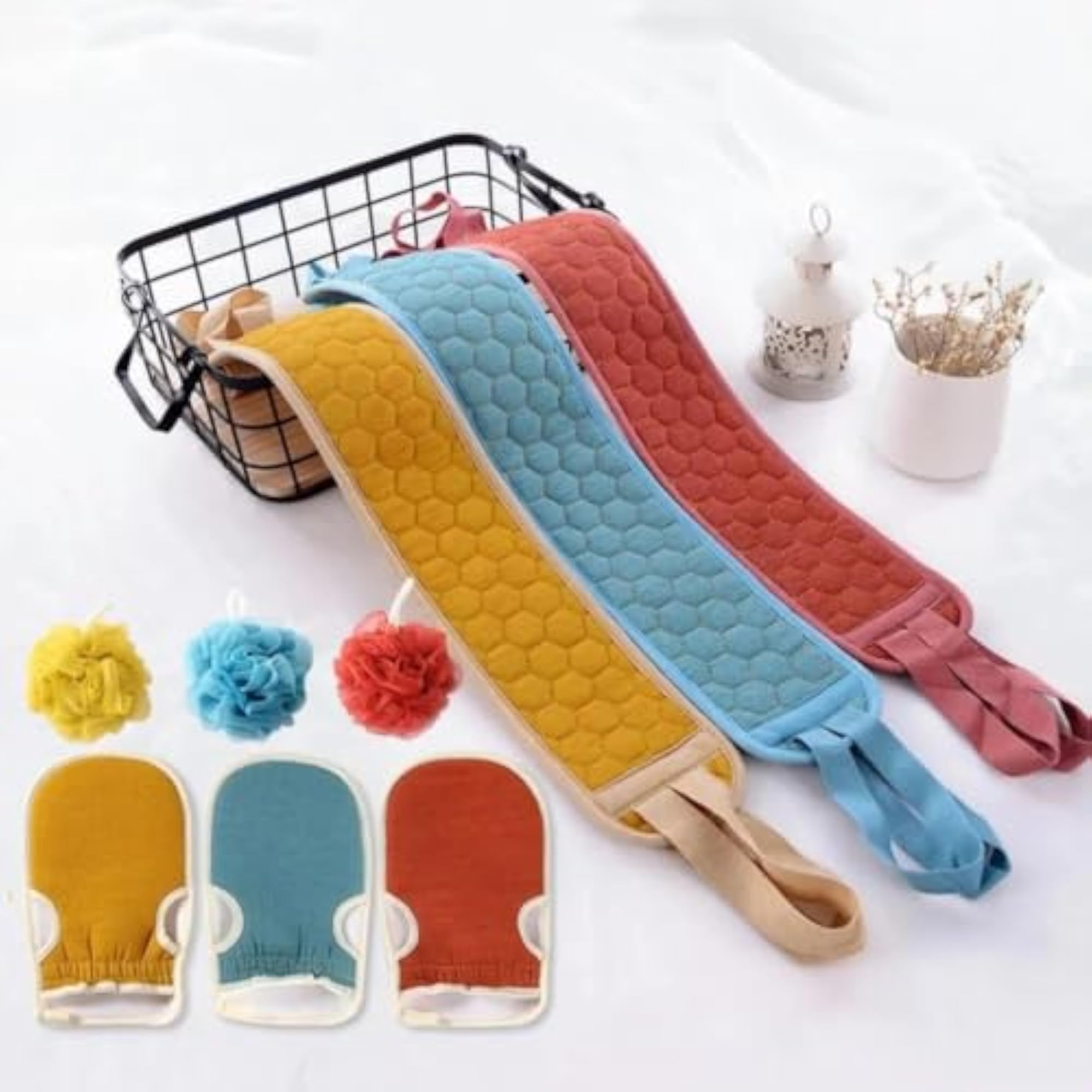 3 Pcs Bath Loofah Set, Exfoliating Shower Sponge