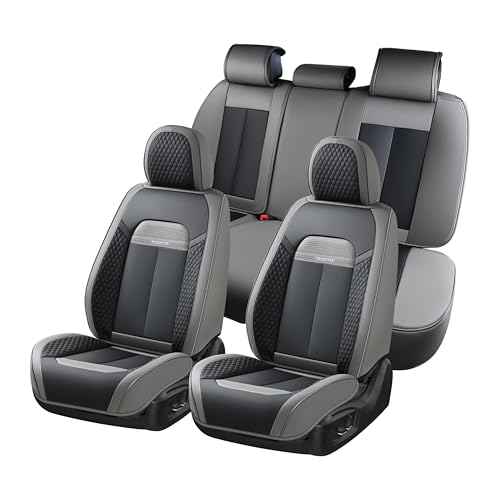 Image of FLORICH Full Set Car Seat Covers 5pcs, Breathable Waterproof Nappa Leather Seat Covers, Gary Seat Covers, Automotive Interior Cover Universal for Cars SUV Truck Sedan - Gary&Black